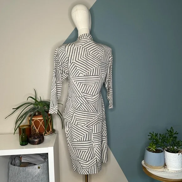 Vintage Nicole Miller Geometric Stripe Skirt Blouse Set Talon Zipper 90s Suit - Picture 5 of 11
